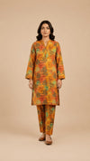 Ochre Botanical Leaf Grid 2-Piece Printed Suit