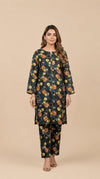 Dark Teal Floral Printed 2-Piece Suit