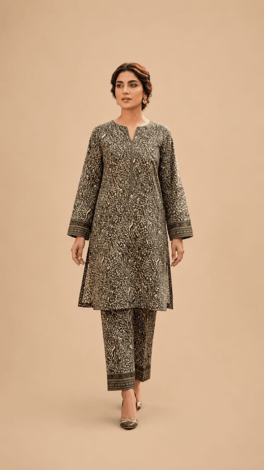 Charcoal Grey Abstract Printed 2-Piece Suit
