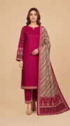 Vibrant Magenta Printed Kurti with Striped Dupatta & Trousers Set