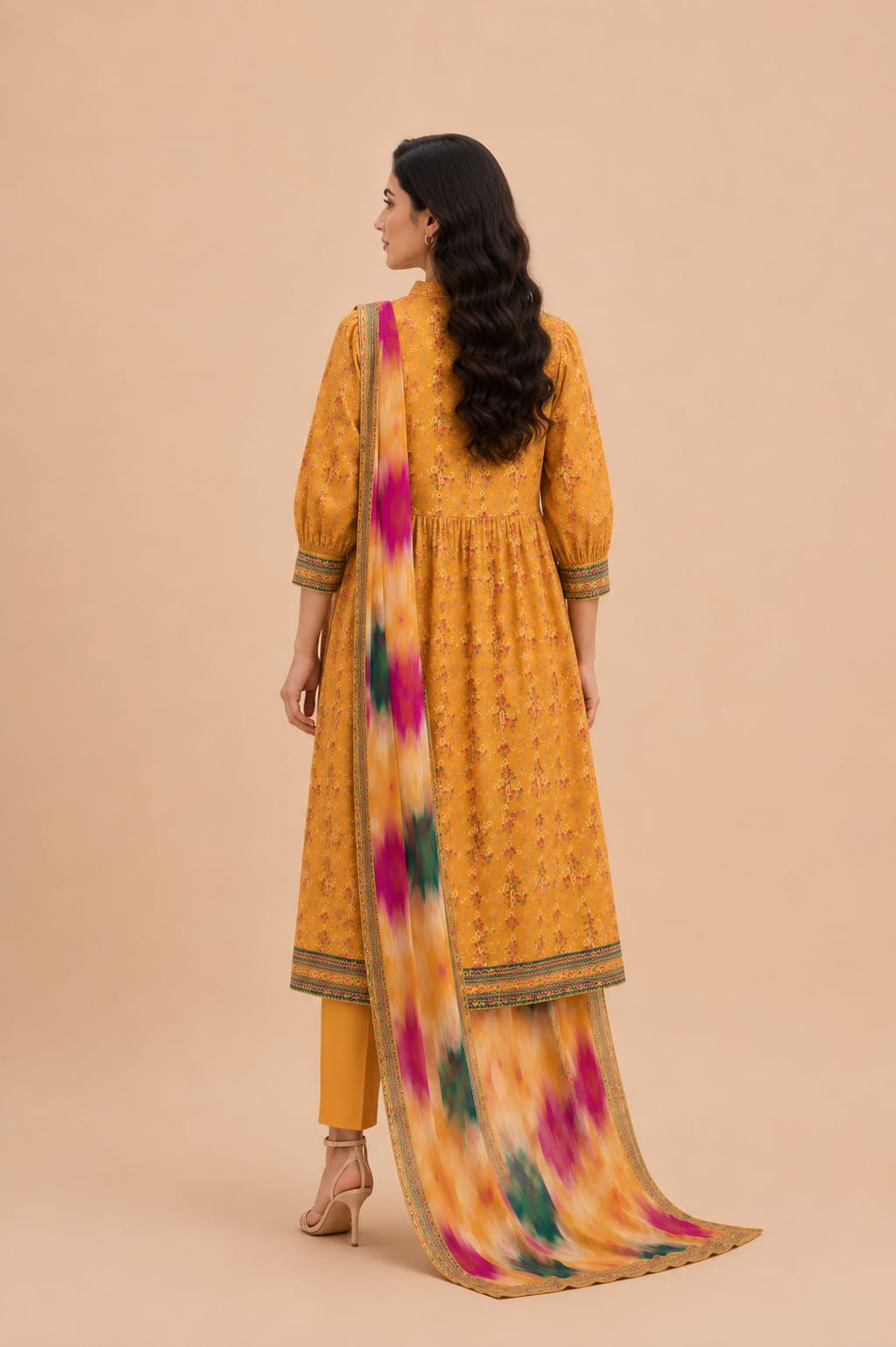 Golden Amber Peplum Style 3-Piece Suit
