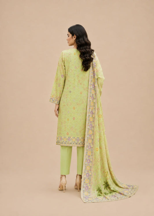 Pistachio Green Tropical Palm 3-Piece Lawn Suit