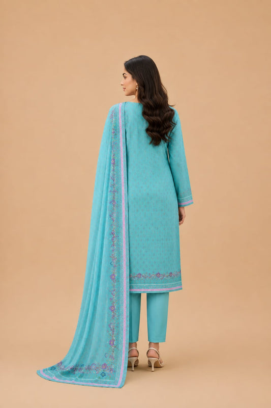 Turquoise Blue Embroidered 3-Piece Suit