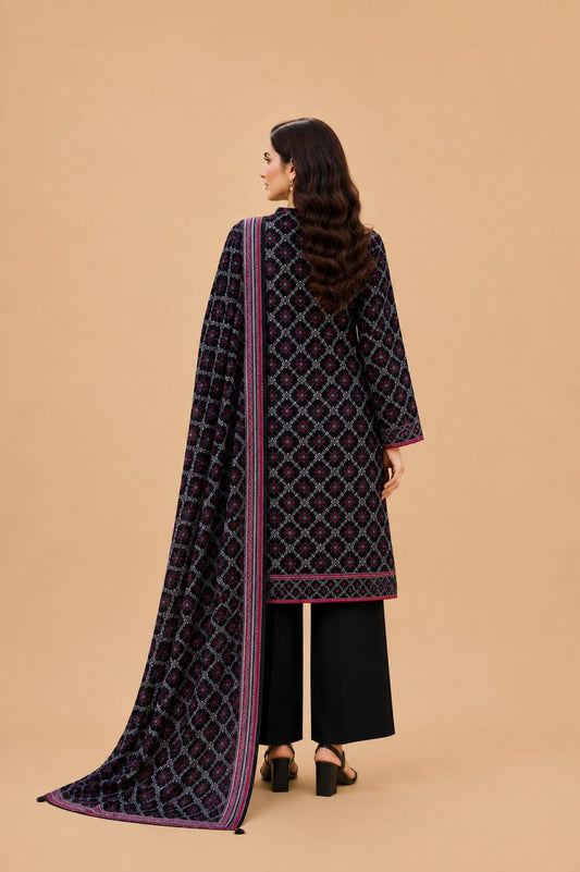 Charcoal Black Traditional Geometric 3-Piece Suit