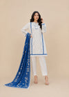 Off-White & Royal Blue Accent 3-Piece Lawn Suit