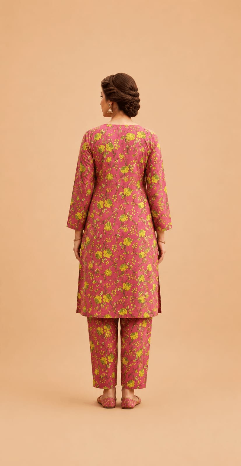 Printed 2-Piece Lawn Suit - Rose & Lime