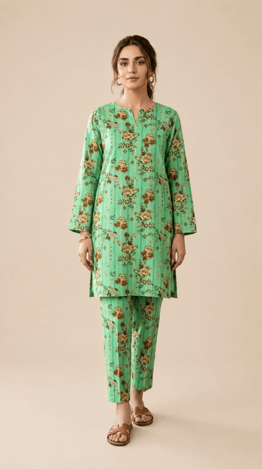 Mint Green Vintage Floral 2-Piece Printed Suit