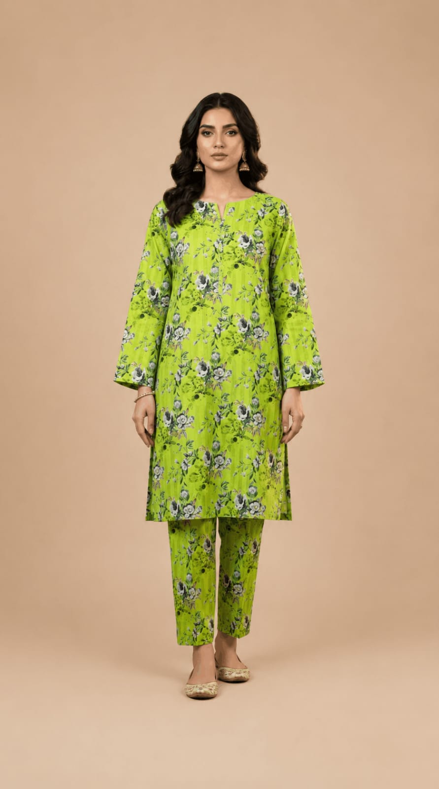 Lime Green Monochrome Floral 2-Piece Suit