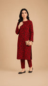 Maroon Foliage Vine Printed 2-Piece Suit