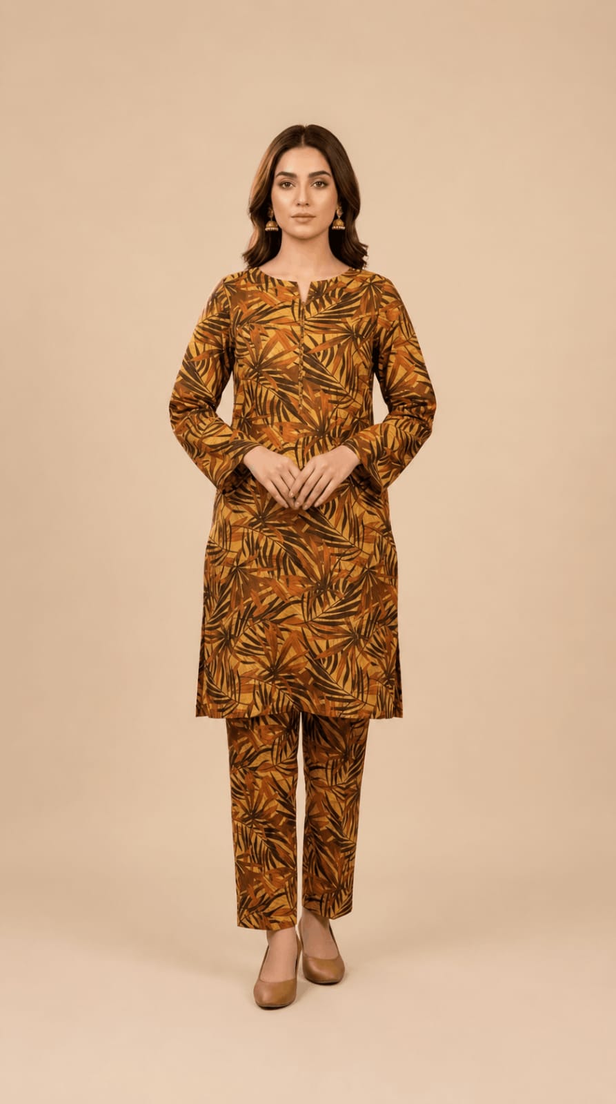 Tobacco Palm Frond Printed 2-Piece Suit