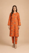 Orange Striped Floral Printed 2-Piece Suit