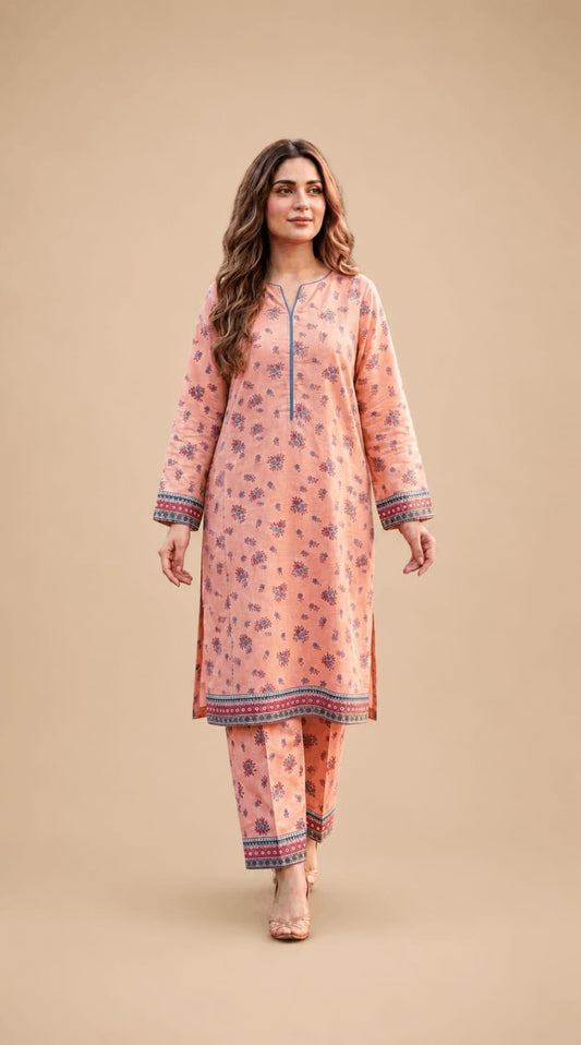 Peach Delicate Floral Printed 2-Piece Suit
