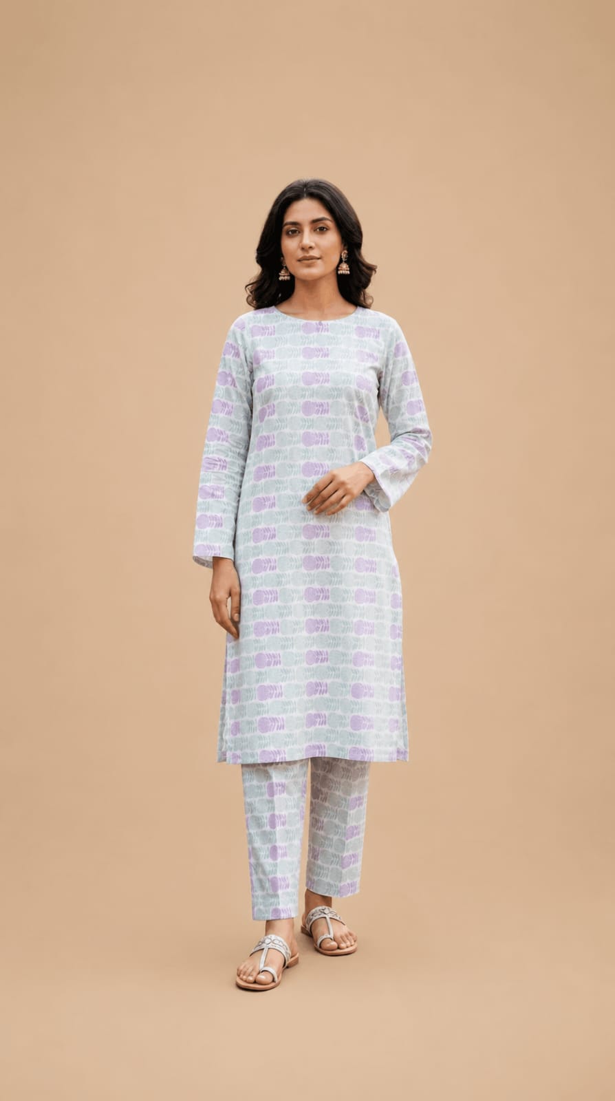 Pastel Lavender Mint Geometric Printed 2-Piece Suit