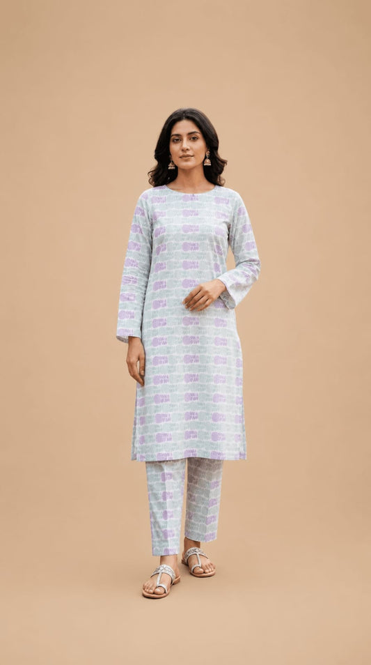 Pastel Lavender Mint Geometric Printed 2-Piece Suit