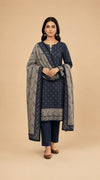 Navy Blue Botanical Printed 3-Piece Suit