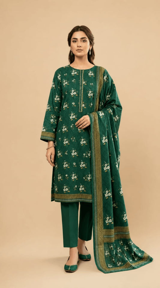 Forest Green Floral Printed 3-Piece Suit