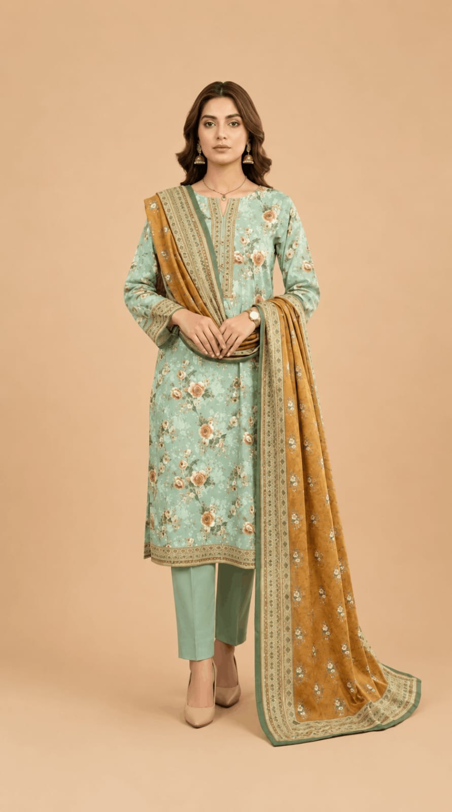 Soft Sky Blue Floral Printed 3-Piece Suit