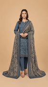Stale Blue Botanical Printed 3-Piece Suit