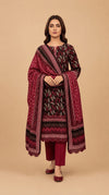 Maroon Red Floral Printed 3-Piece Suit