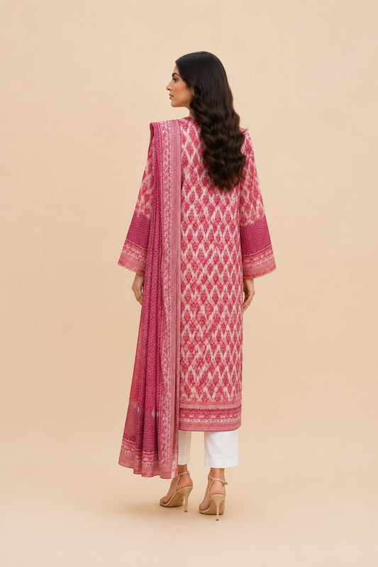 Dusty Rose Geometric Print 3-Piece Suit