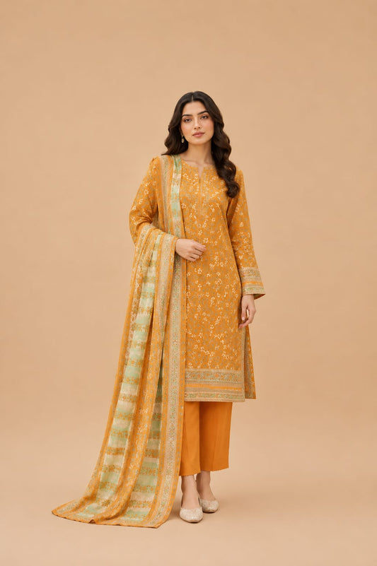 Mustard Yellow Floral Printed 3-Piece Suit