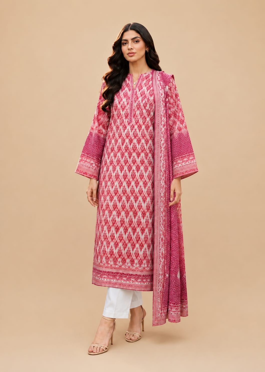 Dusty Rose Geometric Print 3-Piece Suit