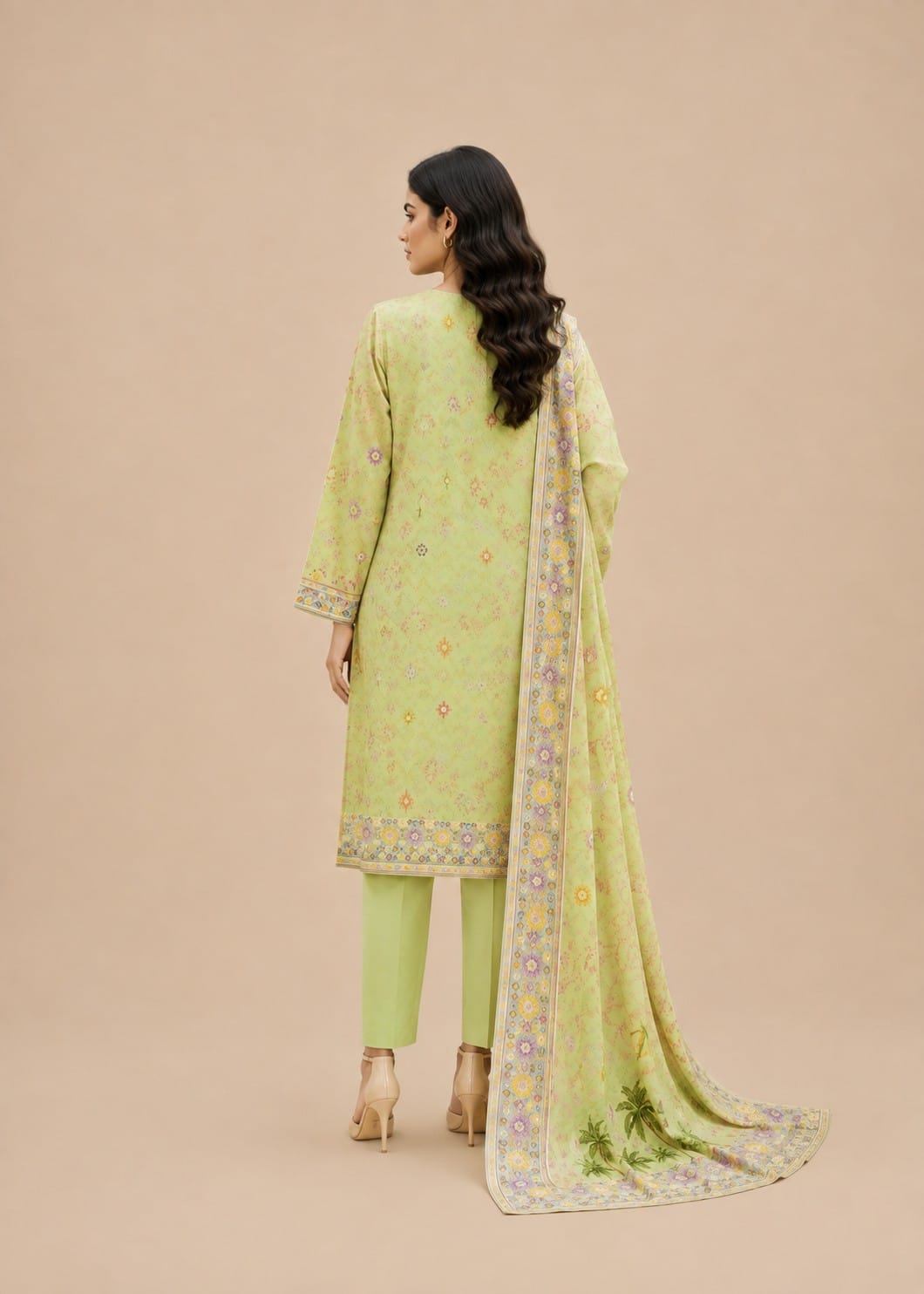 Pistachio Green Tropical Palm 3-Piece Lawn Suit