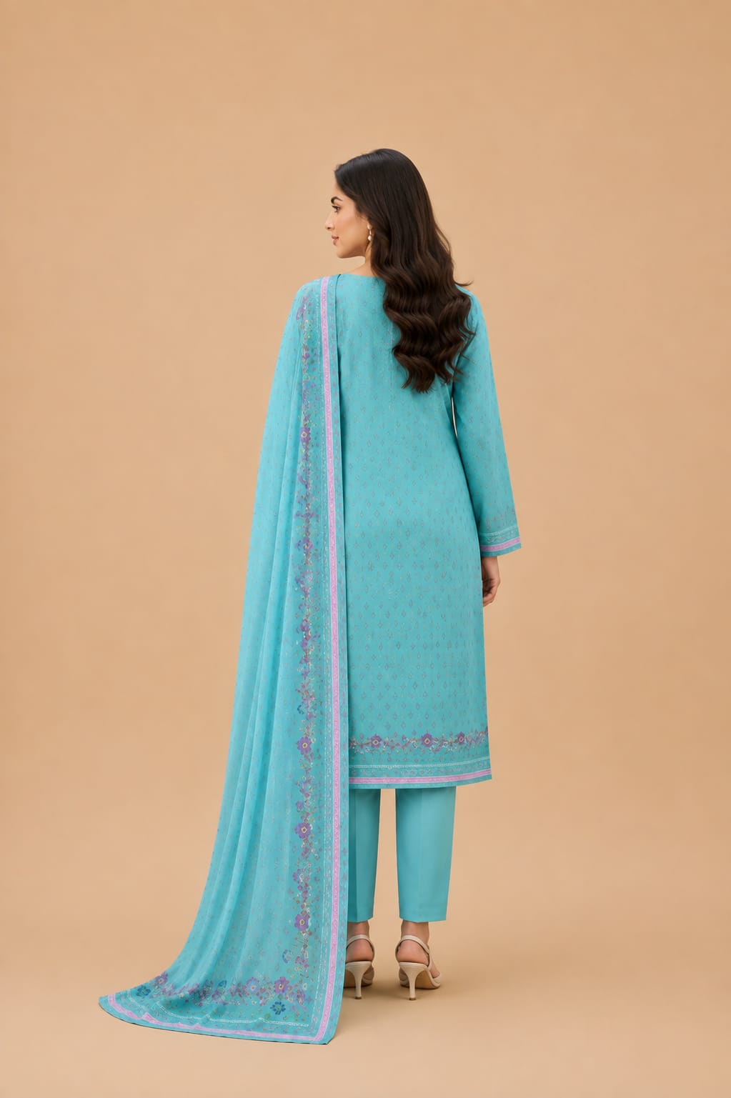 Turquoise Blue Embroidered 3-Piece Suit