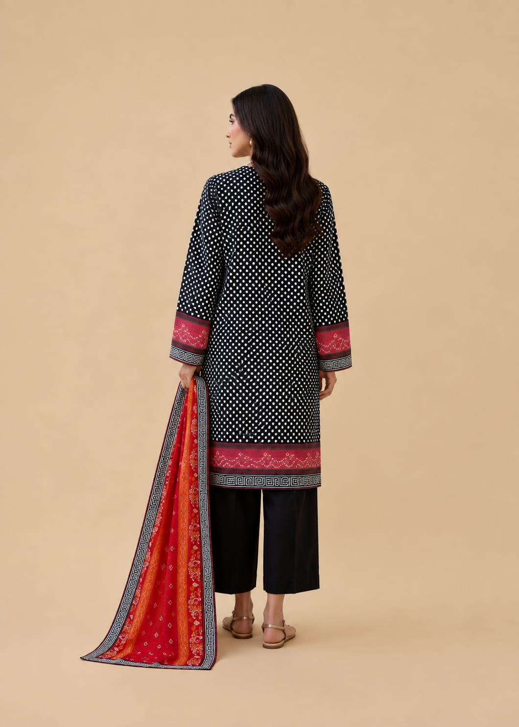 Midnight Black Chunri Printed 3-Piece Suit