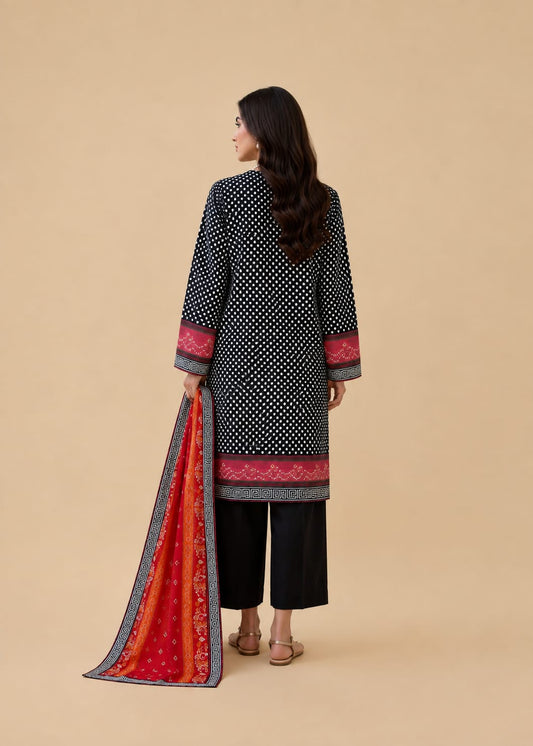 Midnight Black Chunri Printed 3-Piece Suit