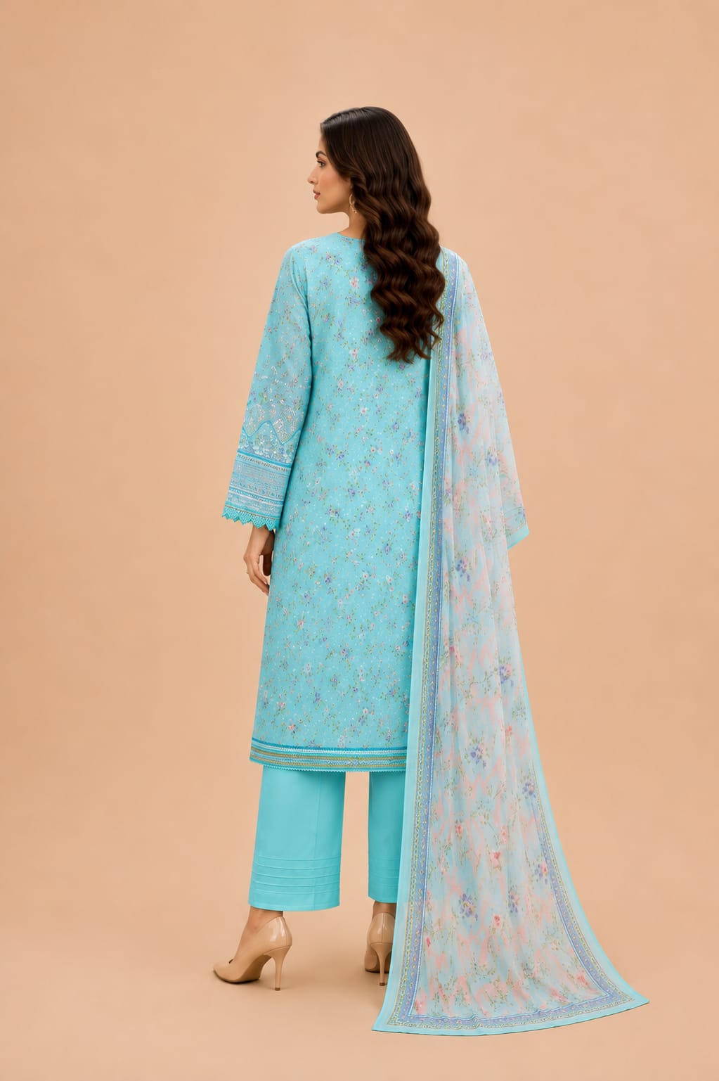 Sky Blue Dainty Floral 3-Piece Suit