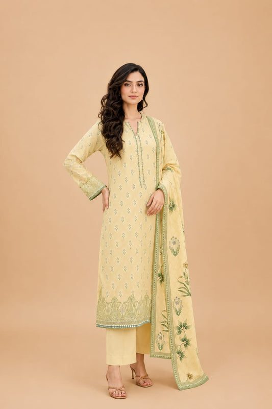 Soft Butter Yellow Botanical 3-Piece Suit