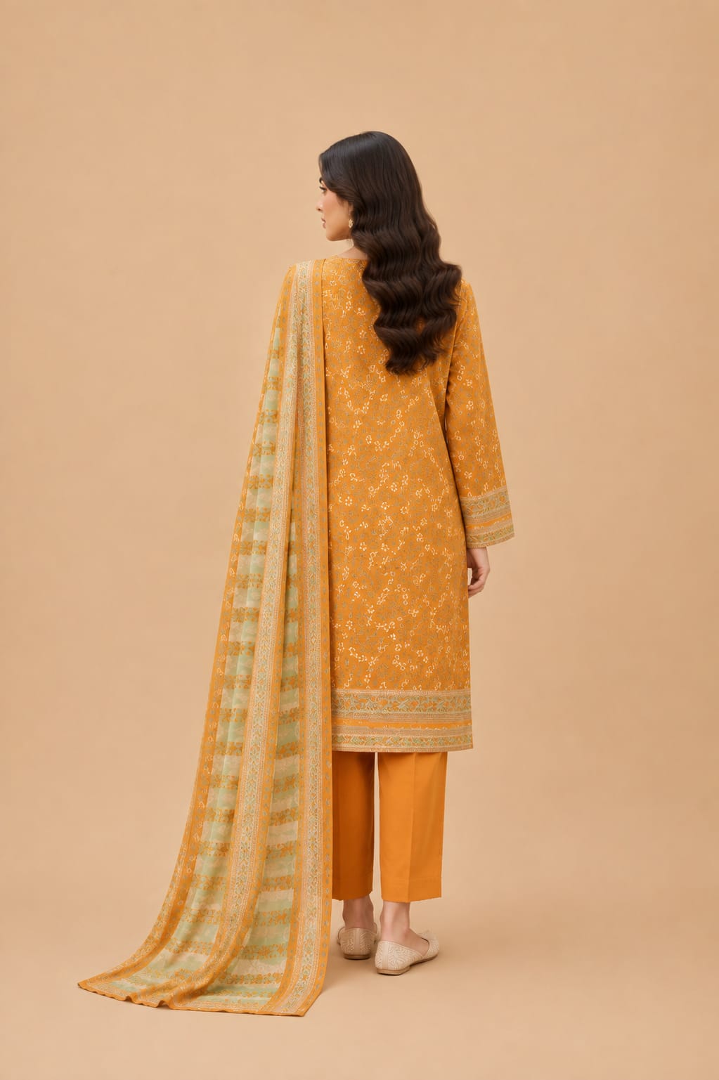 Mustard Yellow Floral Printed 3-Piece Suit