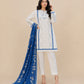 Off-White & Royal Blue Accent 3-Piece Lawn Suit
