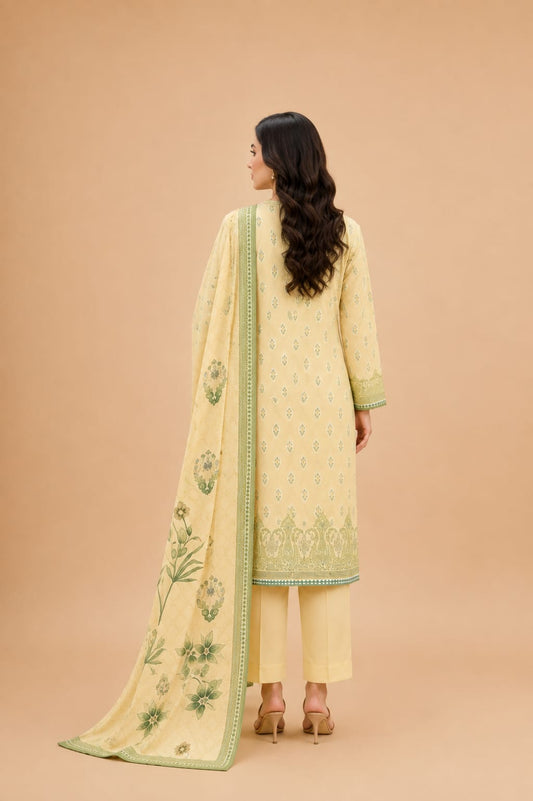 Soft Butter Yellow Botanical 3-Piece Suit