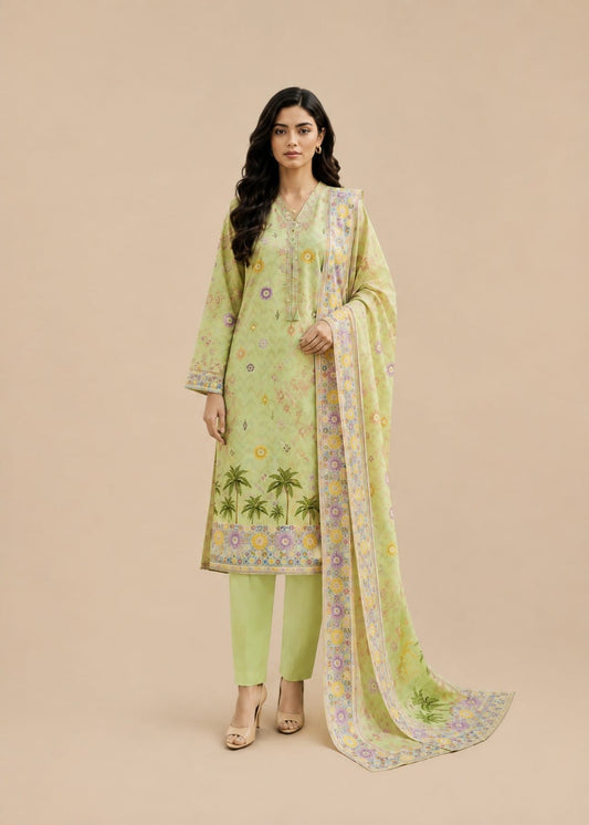 Pistachio Green Tropical Palm 3-Piece Lawn Suit