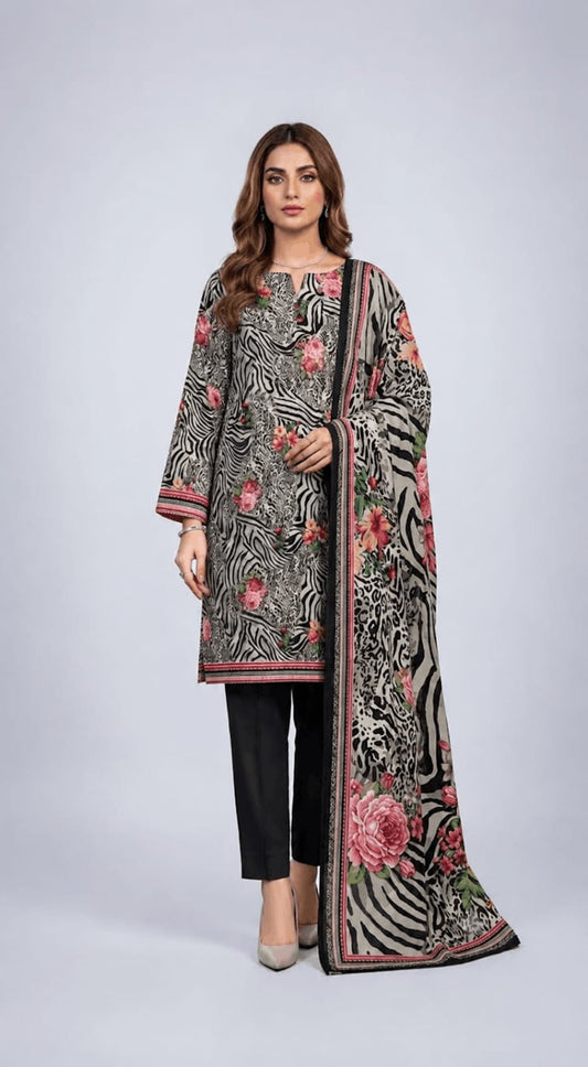 Printed 3-Piece Lawn Suit - Zebra Floral Fusion