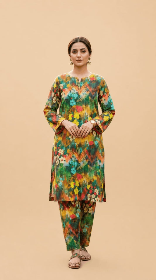 Printed 2-Piece Lawn Suit - Meadow Splash